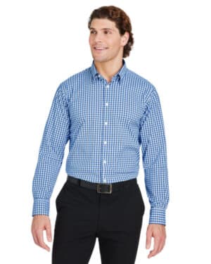 FRENCH BLUE/ WHT Devon & jones DG536 crownlux performance men's gingham shirt