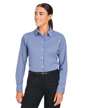 NAVY/WHITE DG536W crownlux performance ladies' gingham shirt