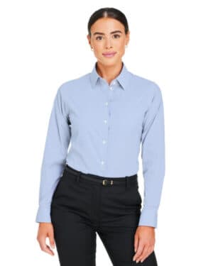 FRENCH BLUE/ WHT DG537W crownlux performance ladies' microstripe shirt