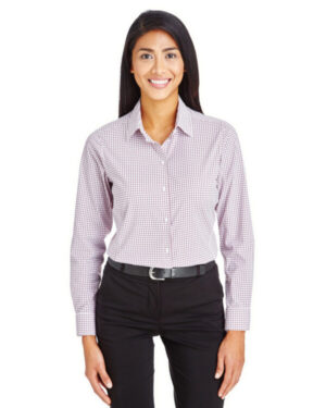 BURGUNDY/ WHITE DG540W crownlux performance ladies' micro windowpane shirt