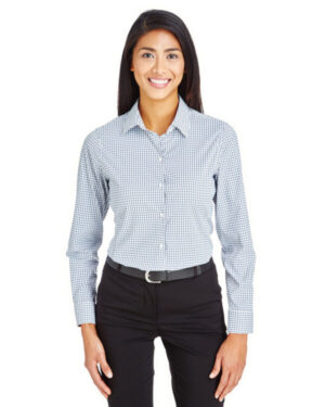 NAVY/ WHITE DG540W crownlux performance ladies' micro windowpane shirt