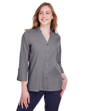 DG562W ladies' crown collection stretch pinpoint chambray 3/4 sleeve blouse