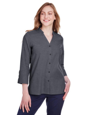DG562W ladies' crown collection stretch pinpoint chambray 3/4 sleeve blouse