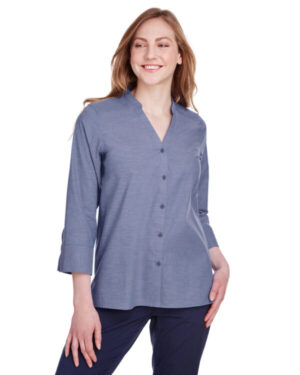 NAVY DG562W ladies' crown collection stretch pinpoint chambray 3/4 sleeve blouse