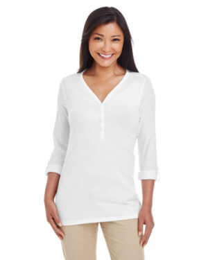 DP186W ladies' perfect fit y-placket convertible sleeve knit top