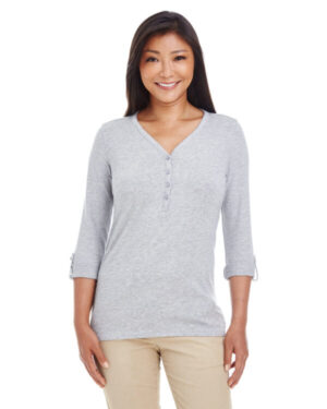 GREY HEATHER DP186W ladies' perfect fit y-placket convertible sleeve knit top