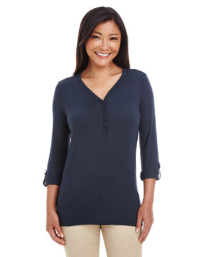 NAVY DP186W ladies' perfect fit y-placket convertible sleeve knit top