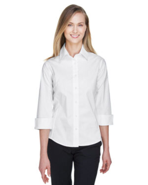 WHITE DP625W ladies' perfect fit 3/4-sleeve stretch poplin blouse