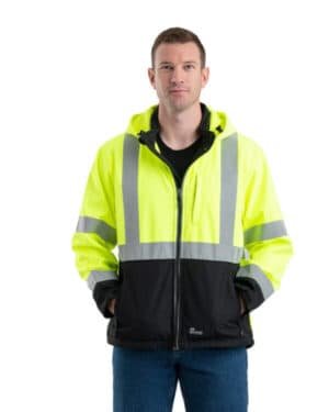 HVJS206 men's hi-vis class 3 hooded softshell jacket