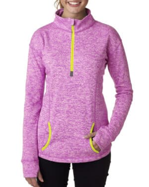 MAGENTA/ NEON YL J america JA8617 ladies' cosmic fleece quarter-zip