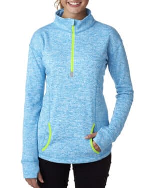 EL BLUE/ NEON GR J america JA8617 ladies' cosmic fleece quarter-zip