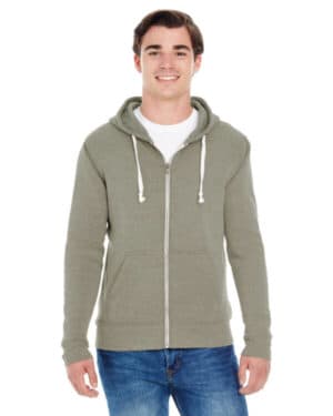 JA8872 adult triblend full-zip fleece hooded sweatshirt