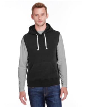 BLACK JA8877 adult triblend fleece sleeveless hooded sweatshirt