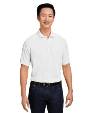 WHITE Harriton M208 men's charge snag and soil protect polo