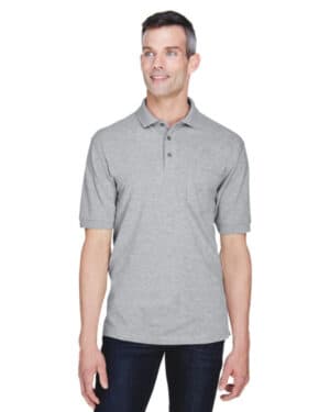 GREY HEATHER Harriton M265P men's easy blend polo withpocket