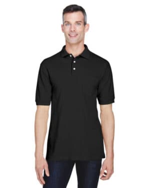 BLACK Harriton M265P men's easy blend polo withpocket