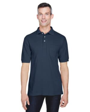 NAVY Harriton M265P men's easy blend polo withpocket