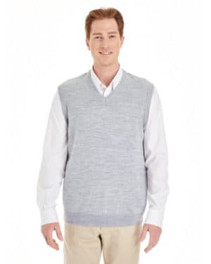 GREY HEATHER Harriton M415 men's pilbloc v-neck sweater vest