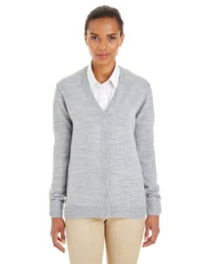 GREY HEATHER M425W ladies' pilbloc v-neck button cardigan sweater