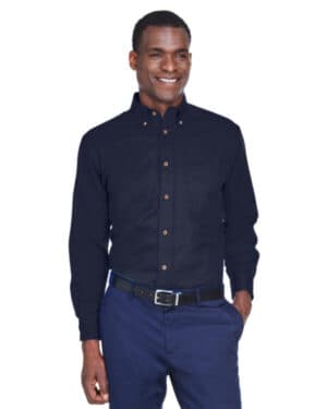 NAVY M500 men's easy blend long-sleeve twillshirt withstain-release