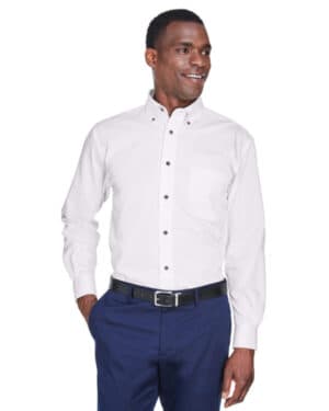 WHITE M500 men's easy blend long-sleeve twillshirt withstain-release