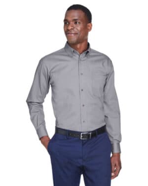 DARK GREY M500 men's easy blend long-sleeve twillshirt withstain-release