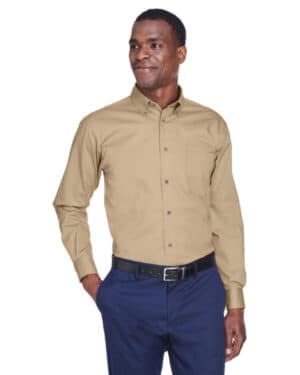 M500 men's easy blend long-sleeve twillshirt withstain-release