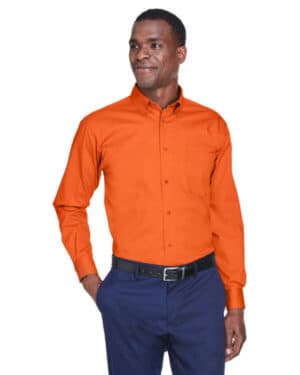 TEAM ORANGE M500 men's easy blend long-sleeve twillshirt withstain-release