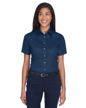 NAVY M500SW ladies' easy blend short-sleeve twill shirt withstain-release