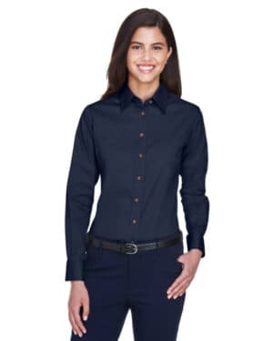 NAVY M500W ladies' easy blend long-sleeve twillshirt with stain-release