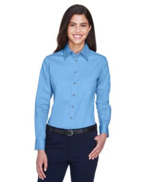 LT COLLEGE BLUE M500W ladies' easy blend long-sleeve twillshirt with stain-release