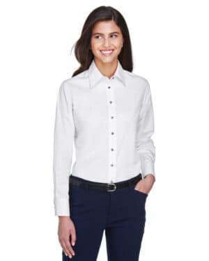 WHITE M500W ladies' easy blend long-sleeve twillshirt with stain-release