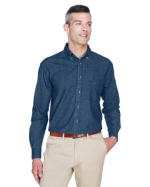 Harriton M550 men's long-sleeve denim shirt