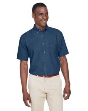 DARK DENIM Harriton M550S men's short-sleeve denim shirt