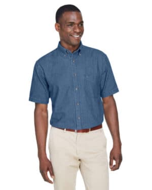 Harriton M550S men's short-sleeve denim shirt