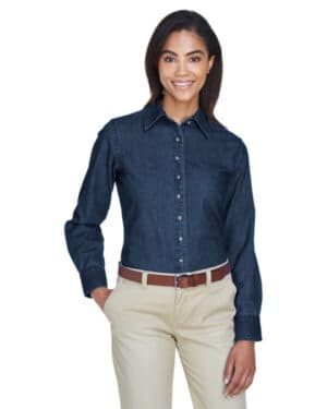 Harriton M550W ladies' long-sleeve denim shirt