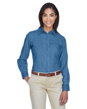 Harriton M550W ladies' long-sleeve denim shirt