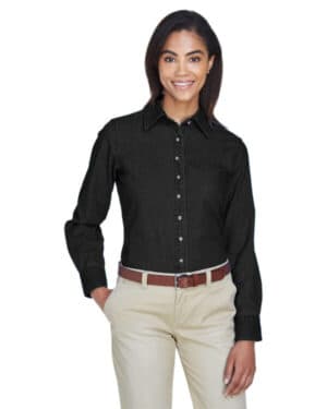 WASHED BLACK Harriton M550W ladies' long-sleeve denim shirt