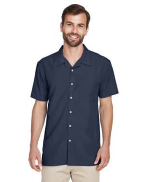 NAVY Harriton M560 men's barbados textured campshirt