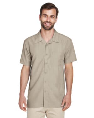 KHAKI Harriton M560 men's barbados textured campshirt