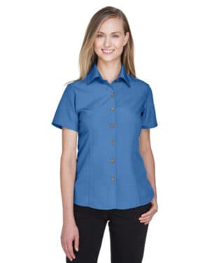 POOL BLUE Harriton M560W ladies' barbados textured campshirt