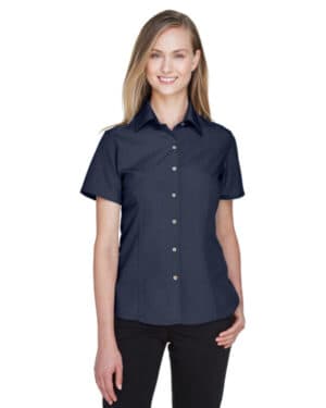 NAVY Harriton M560W ladies' barbados textured campshirt