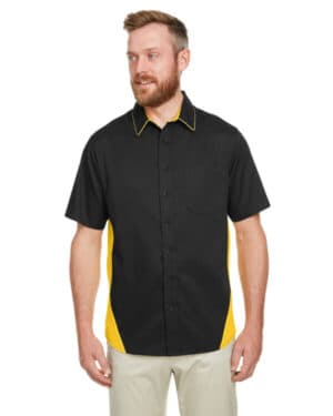 BLACK/ SNRY YLLW Harriton M586 men's flash il colorblock short sleeve shirt