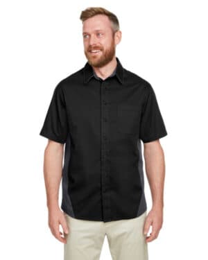 BLACK/ DK CHARCL Harriton M586 men's flash il colorblock short sleeve shirt