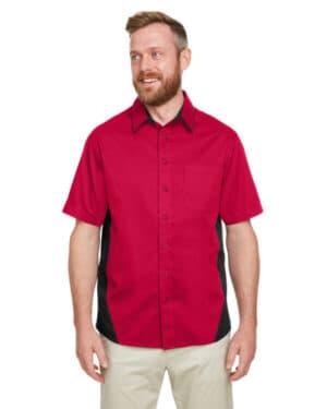 RED/ BLACK Harriton M586 men's flash il colorblock short sleeve shirt