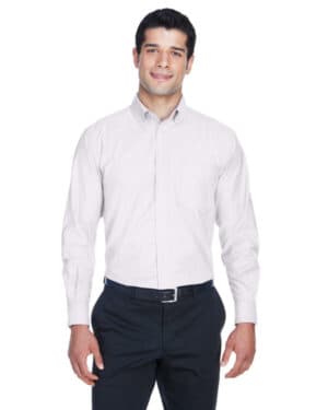 Harriton M600 men's long-sleeve oxford with stain-release