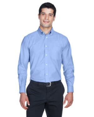 Harriton M600 men's long-sleeve oxford with stain-release