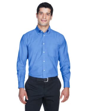 Harriton M600 men's long-sleeve oxford with stain-release