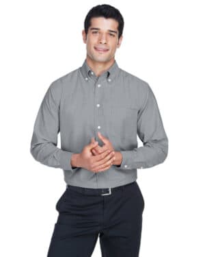 OXFORD GREY Harriton M600 men's long-sleeve oxford with stain-release