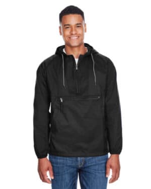 BLACK Harriton M750 adult packable nylon jacket